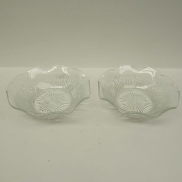 2 - Jeannette Glass Vintage Crystal IRIS and HERRINGBONE 5" Ruffled Sauce Bowls - Picture 1 of 4